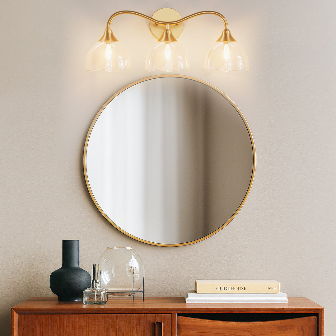 Shine Black and Gold ETL Dimmable Wall Sconces with Petal Shaped Glass Shade #48007