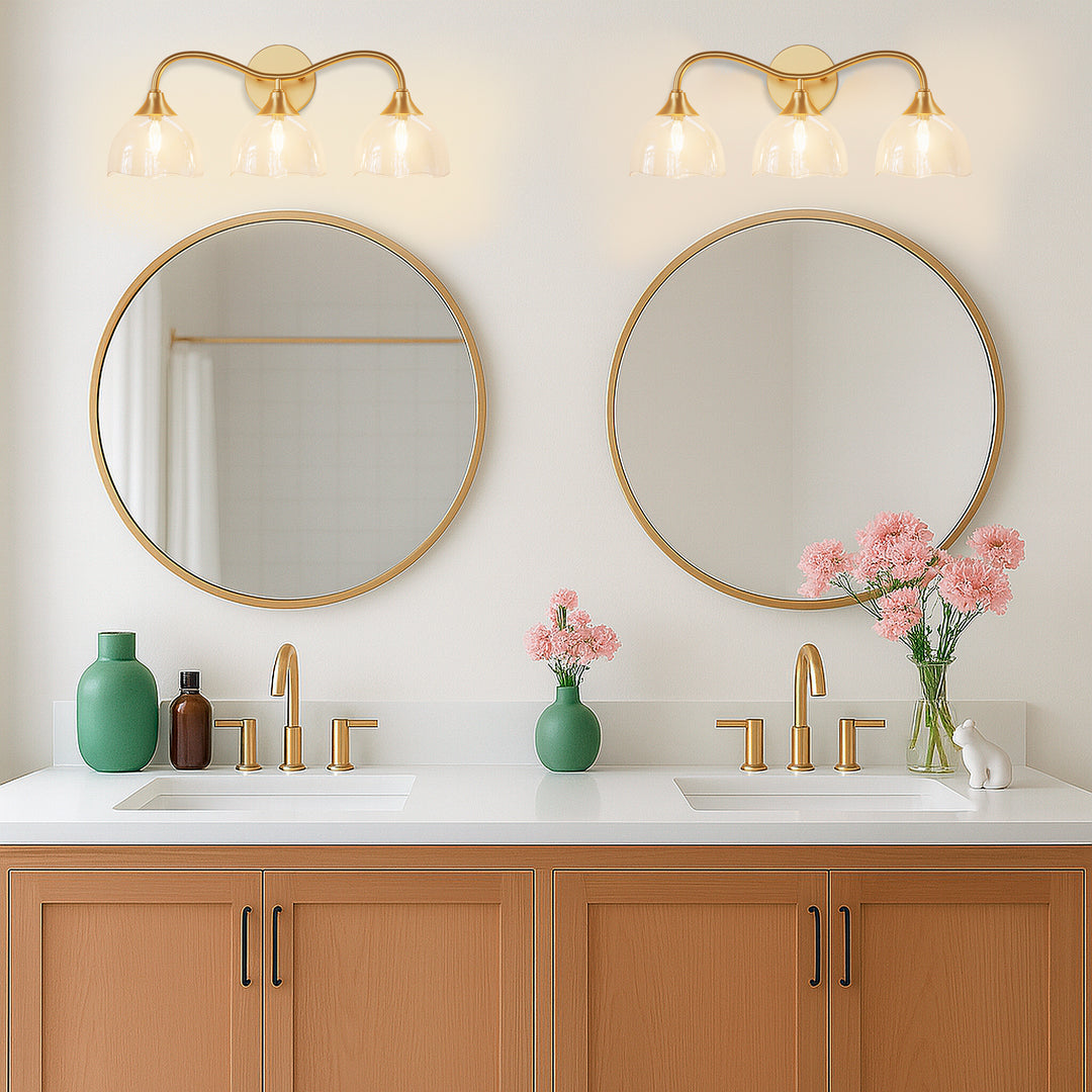 Shine Black and Gold ETL Dimmable Wall Sconces with Petal Shaped Glass Shade #48007