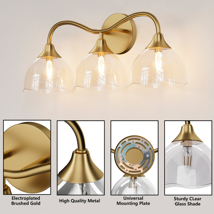 Shine Black and Gold ETL Dimmable Wall Sconces with Petal Shaped Glass Shade #48007