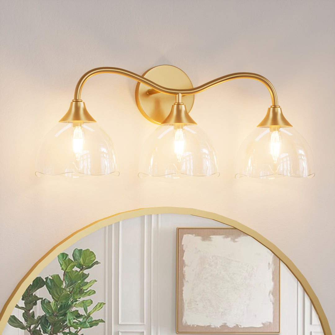 Shine Black and Gold ETL Dimmable Wall Sconces with Petal Shaped Glass Shade #48007