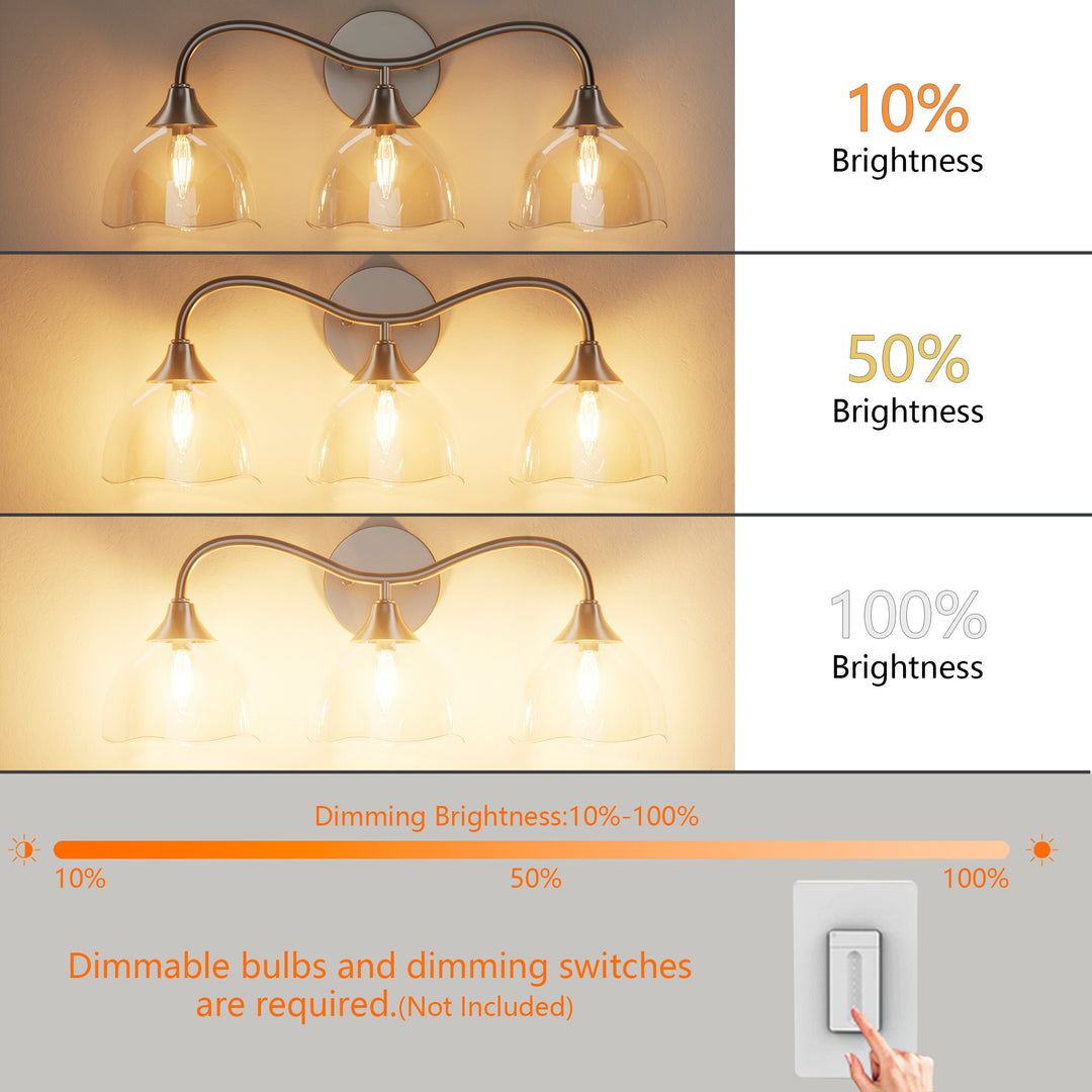 Shine Black and Gold ETL Dimmable Wall Sconces with Petal Shaped Glass Shade #48007