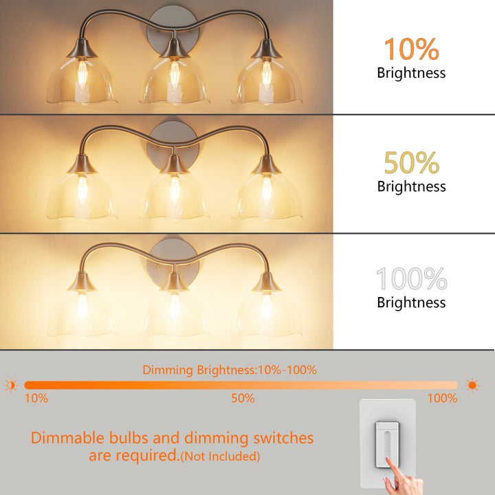 Shine Black and Gold ETL Dimmable Wall Sconces with Petal Shaped Glass Shade #48007