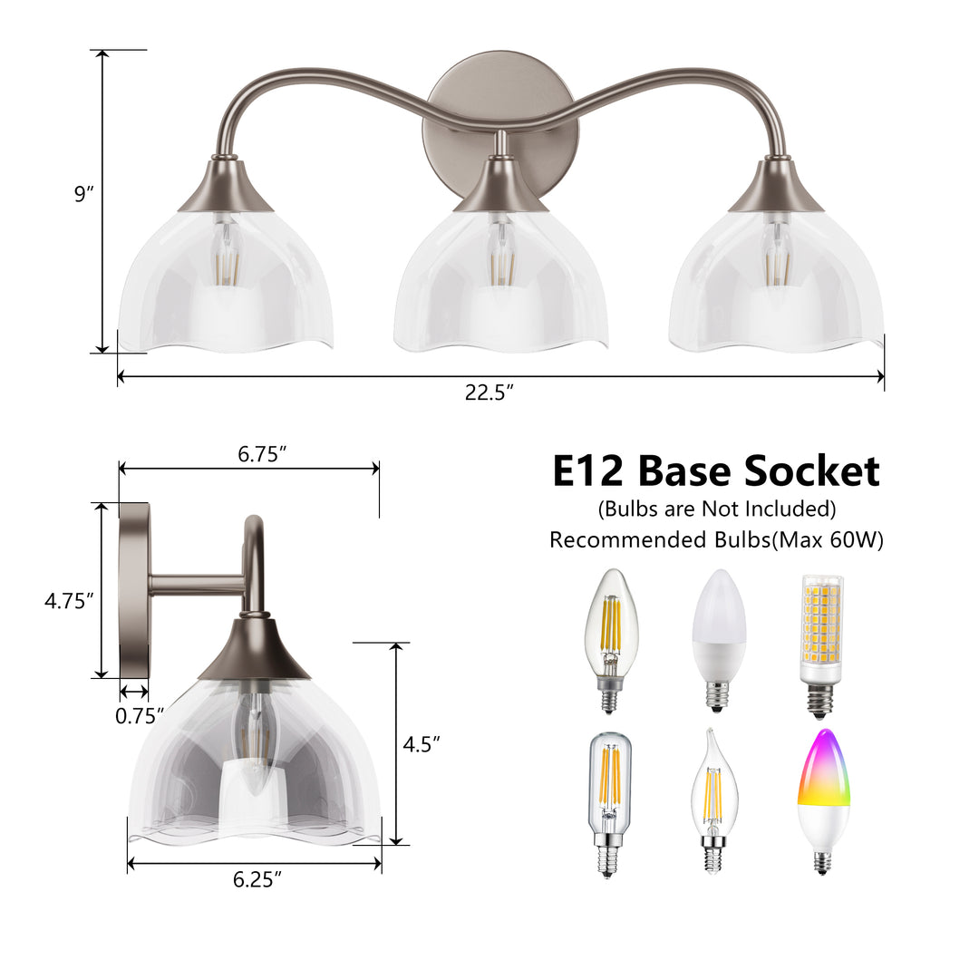 Shine Black and Gold ETL Dimmable Wall Sconces with Petal Shaped Glass Shade #48007