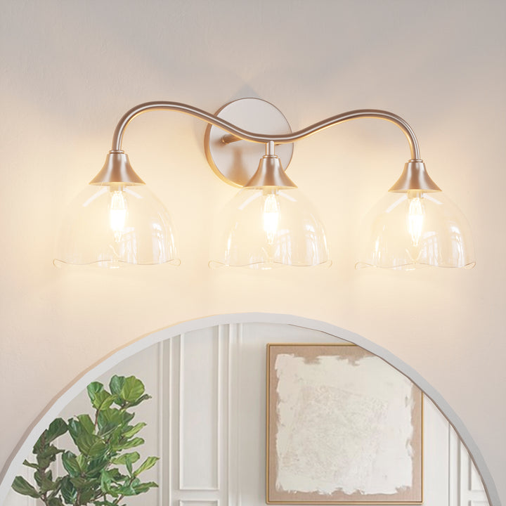 Shine Black and Gold ETL Dimmable Wall Sconces with Petal Shaped Glass Shade #48007