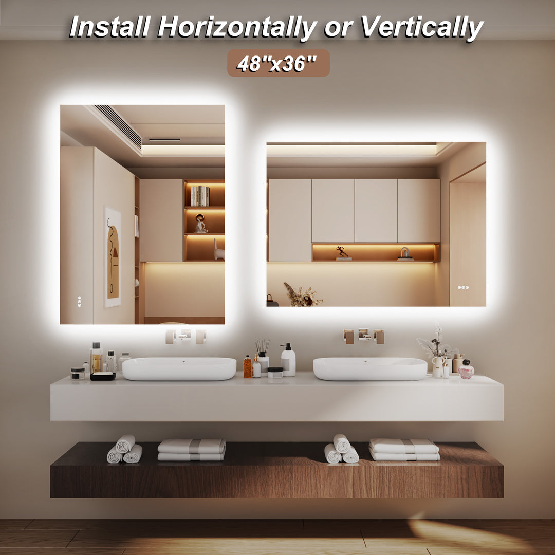 Elevate Home Modern Frameless LED Lighted Anti-Fog Dimmable Tempred Bathroom&Vanity Mirror #BL02