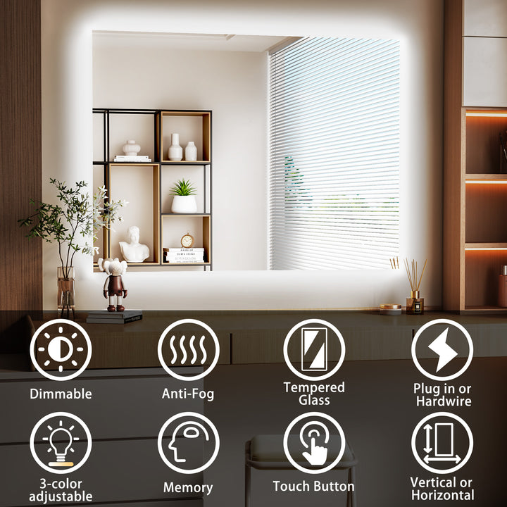 Elevate Home Modern Frameless LED Lighted Anti-Fog Dimmable Tempred Bathroom&Vanity Mirror #BL02