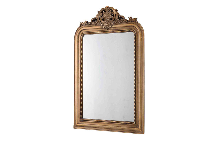 24" Vintage French Arched Wall Mirror, Baroque Style Decorative Mirror for Bedroom & Living Room #31017