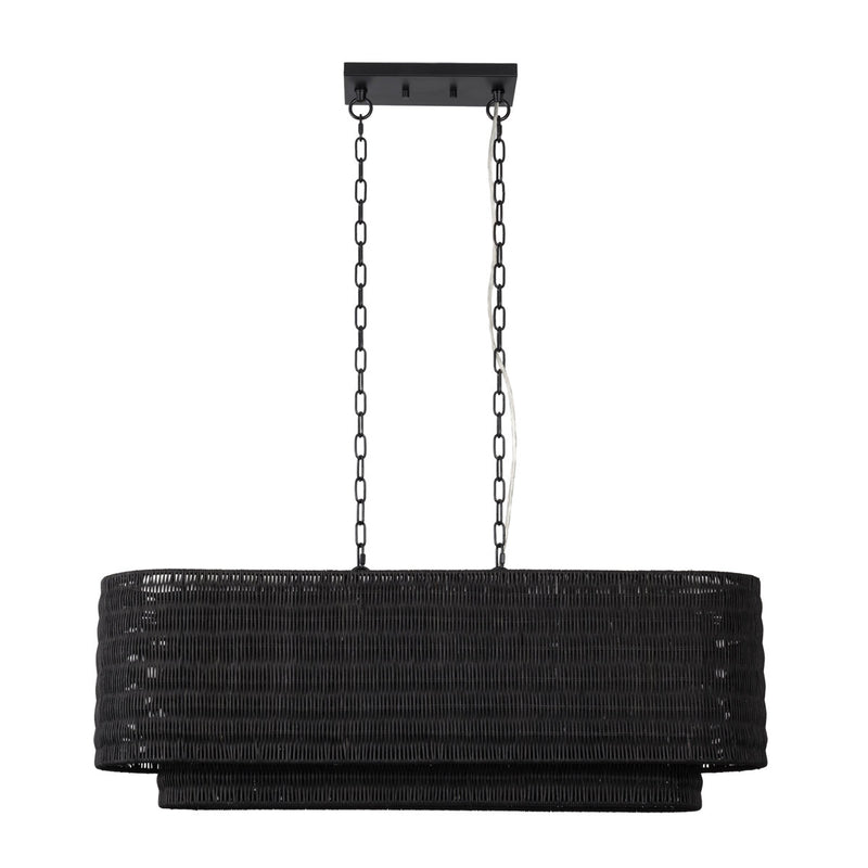 Shine 4 - Light 36"w Modern Farmhouse Linear Pendant With Hand-woven Rattan Shade For Kitchen Island #53004