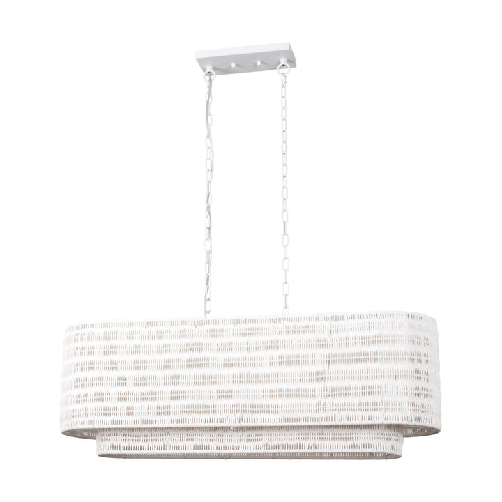 Shine 4 - Light 36"w Modern Farmhouse Linear Pendant With Hand-woven Rattan Shade For Kitchen Island #