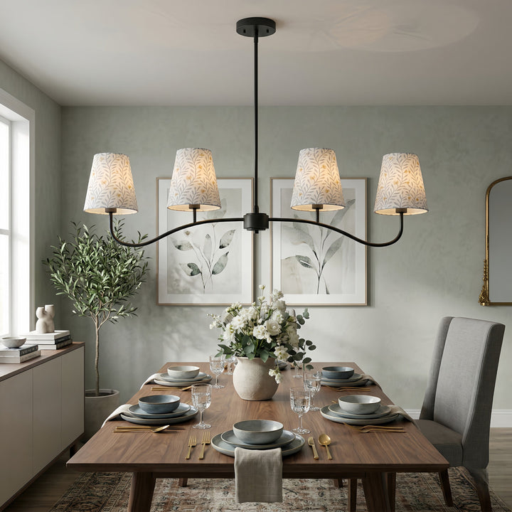 Twilight 4 - Light Electroplated Brass Iron & White Linen Shade Modern Kitchen Island Fixture Pendant Light #P39004