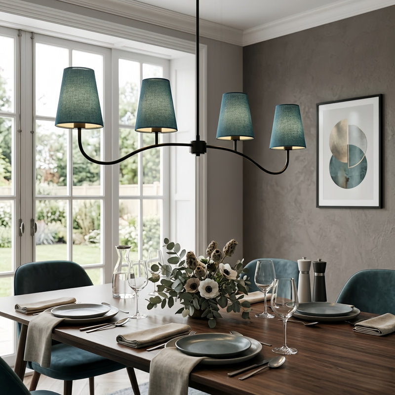 Twilight 4 - Light Electroplated Brass Iron & White Linen Shade Modern Kitchen Island Fixture Pendant Light #P39004