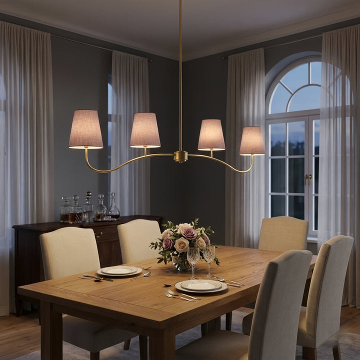 Twilight 4 - Light Electroplated Brass Iron & White Linen Shade Modern Kitchen Island Fixture Pendant Light #P39004