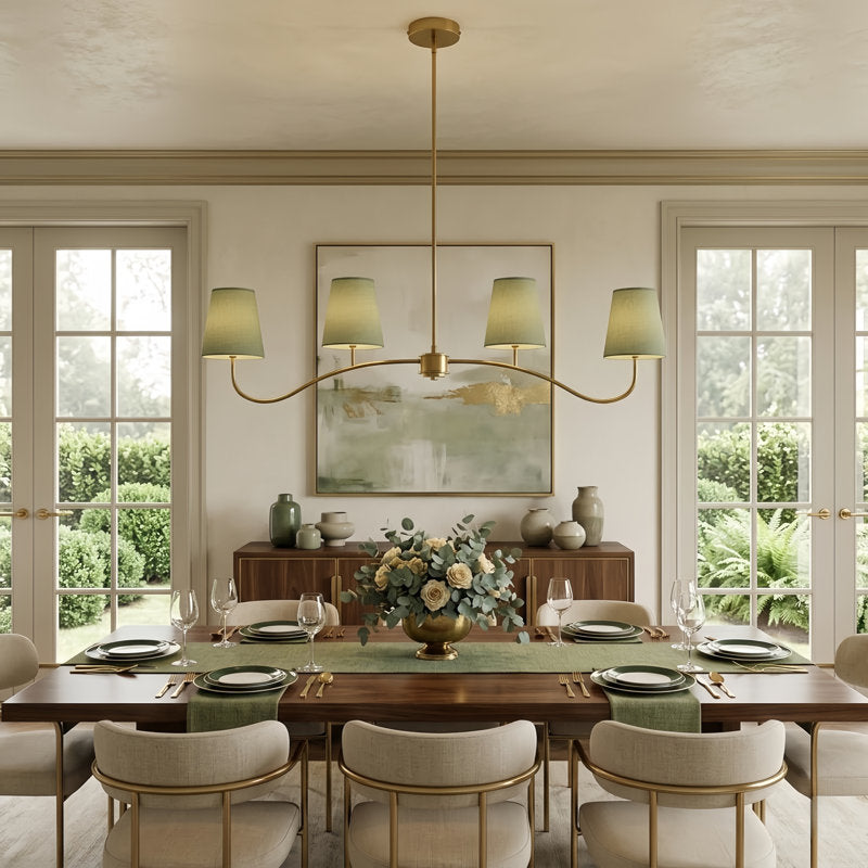 Twilight 4 - Light Electroplated Brass Iron & White Linen Shade Modern Kitchen Island Fixture Pendant Light #P39004