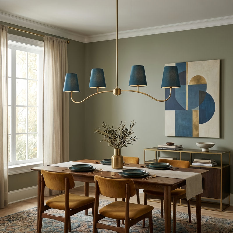 Twilight 4 - Light Electroplated Brass Iron & White Linen Shade Modern Kitchen Island Fixture Pendant Light #P39004