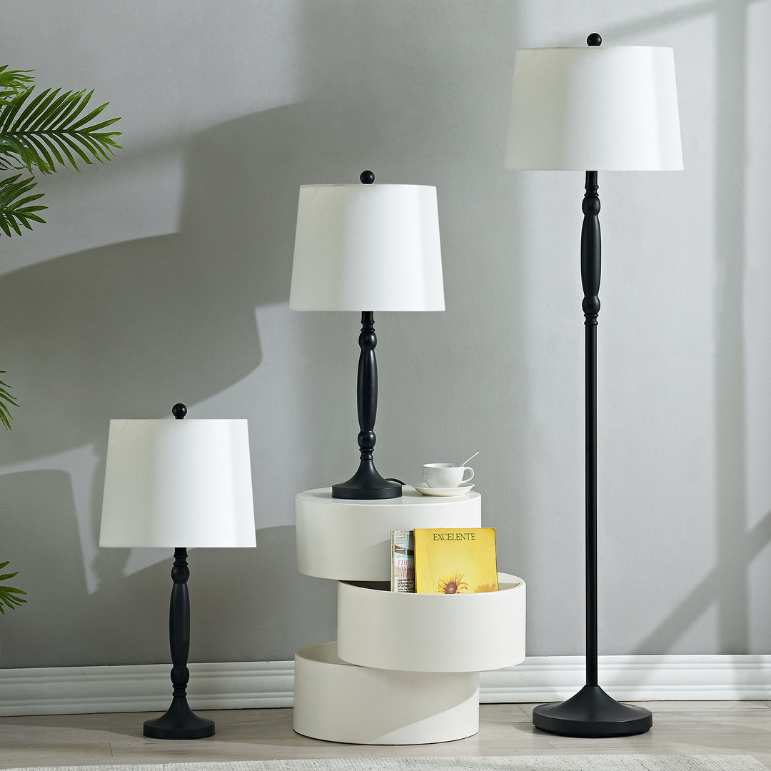 Matte Traditional Floor & Table Lamp Set (Set of 3) #TF102-BK