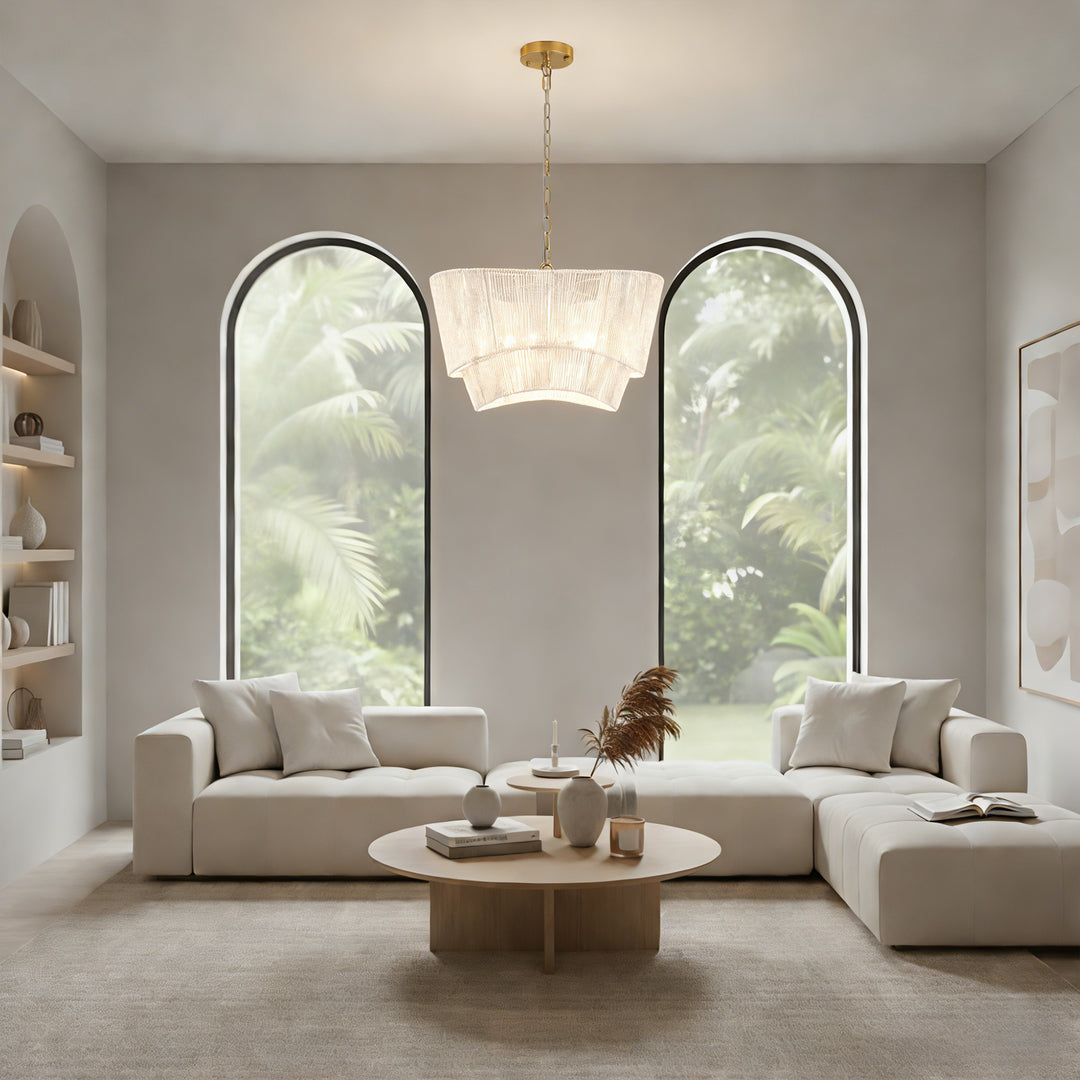 Solara 5-light Electroplated Brass Wood Ratten Paper Rope Chandelier For Living Room/bedroom #28010