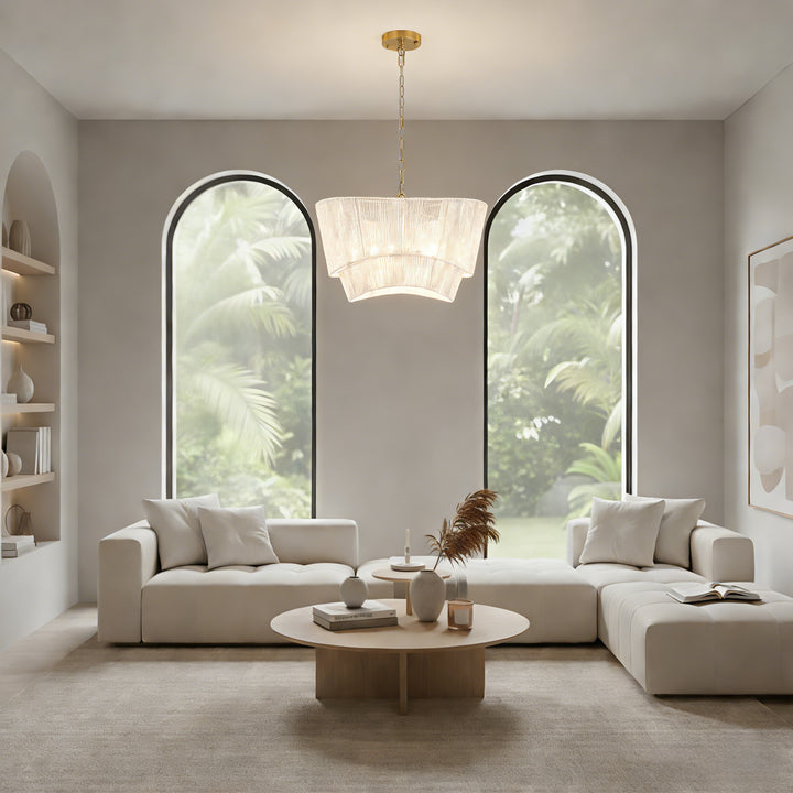 Solara 5-light Electroplated Brass Wood Ratten Paper Rope Chandelier For Living Room/bedroom #28010