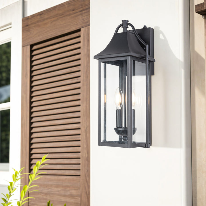Lawyettle 18" Outdoor Wall Lantern with Dusk to Dawn Sensor, 2-Light Waterproof Brown Wall Sconce with Glass for Porch, Garage, Front Door, Patio #7040