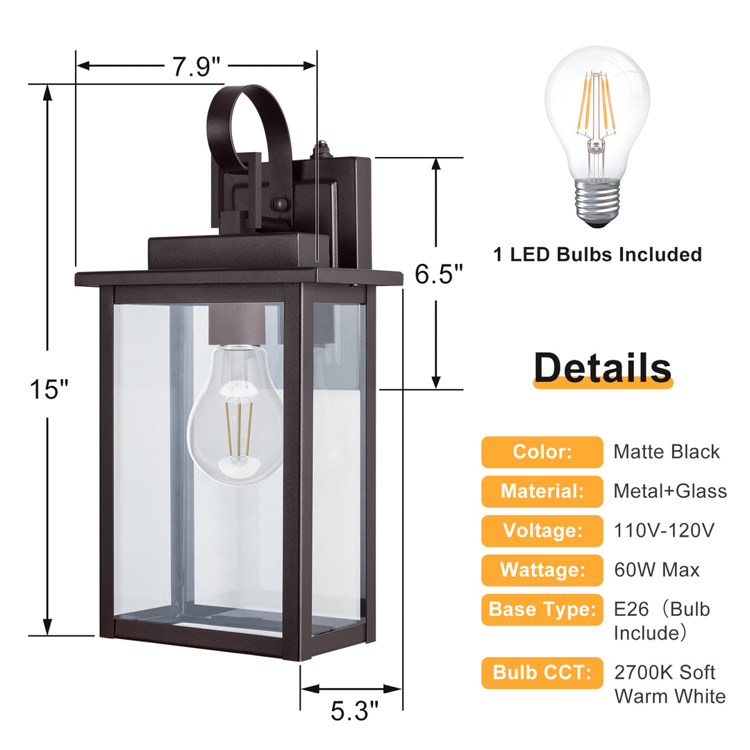 Maxax Dusk to Dawn 12" Outdoor Wall Light, Exterior Waterproof Wall Sconce, Matte Black Front Porch Light, Outside Wall Mount Lantern for House Garage Doorway (Bulb Include) #7041
