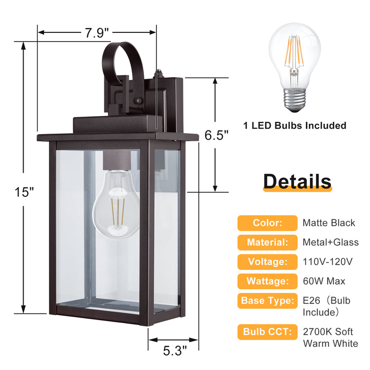Maxax Dusk to Dawn 12" Outdoor Wall Light, Exterior Waterproof Wall Sconce, Matte Black Front Porch Light, Outside Wall Mount Lantern for House Garage Doorway (Bulb Include) #7041