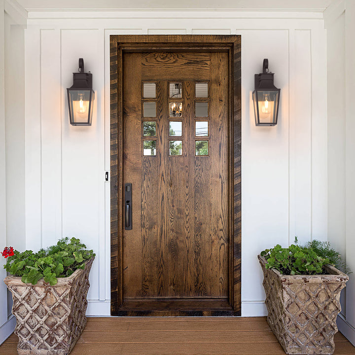 Tempered Glass Outdoor Wall Light With Dusk To Dawn #7060-2BK