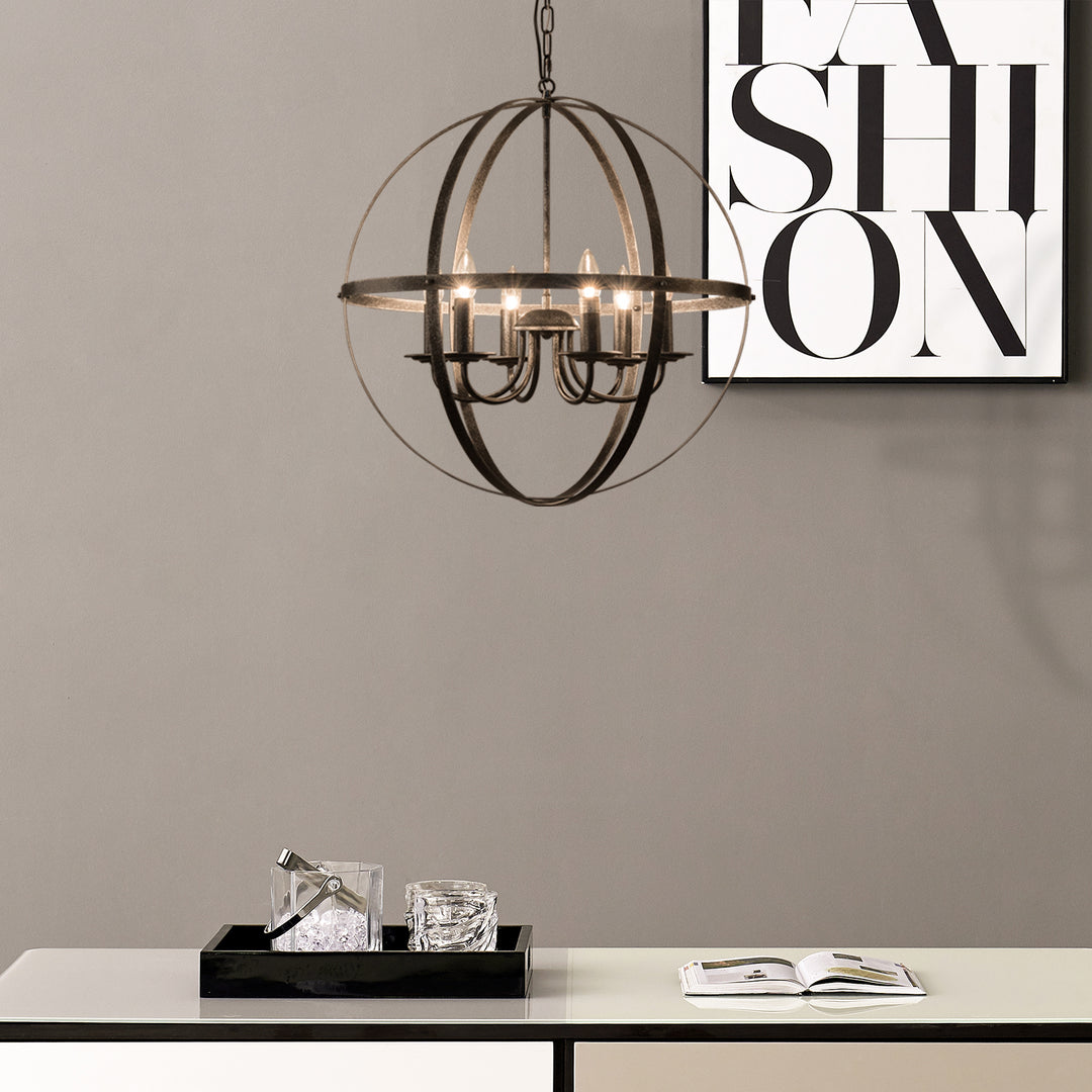 Maxax 6 - Light Statement Globe Chandelier With Wrought Iron Accent #MX18169-6P