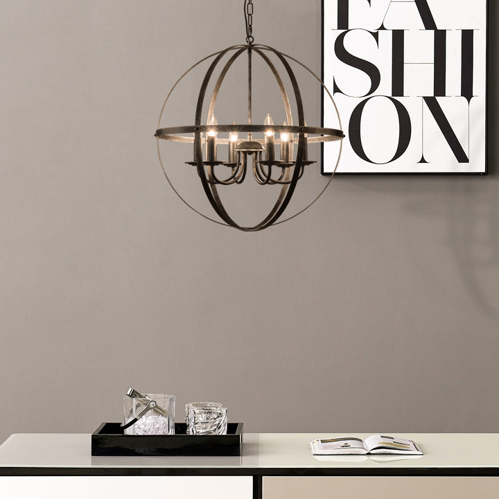 Maxax 6 - Light Statement Globe Chandelier With Wrought Iron Accent #MX18169