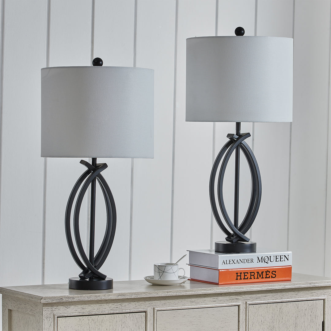 Contemporary Metal Table Lamps with Beige Shades (Pair) #T81