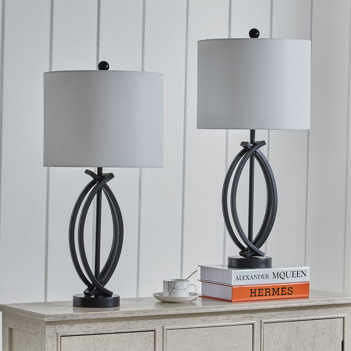 Contemporary Metal Table Lamps with Beige Shades (Pair)