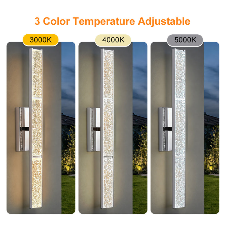 Elysian 24''h Dimmable Led Chrome Iron 3cct Adjustable Outdoor Wall Light With Water Glass #WL7090