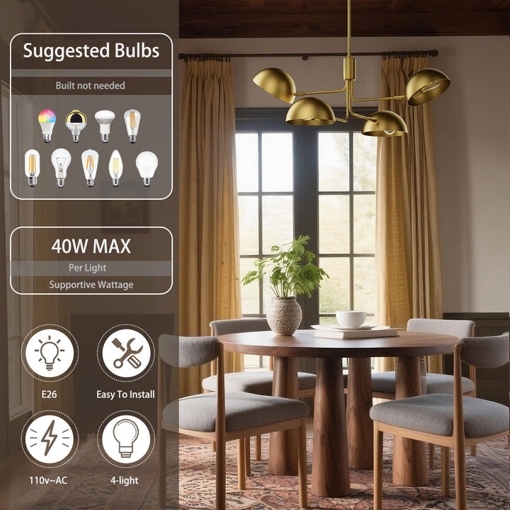 Glimmer 4-light 36" Gray/brass Modern Sputnik Chandelier With Electroplating Shade For Dining Room Or Kitchen #29030