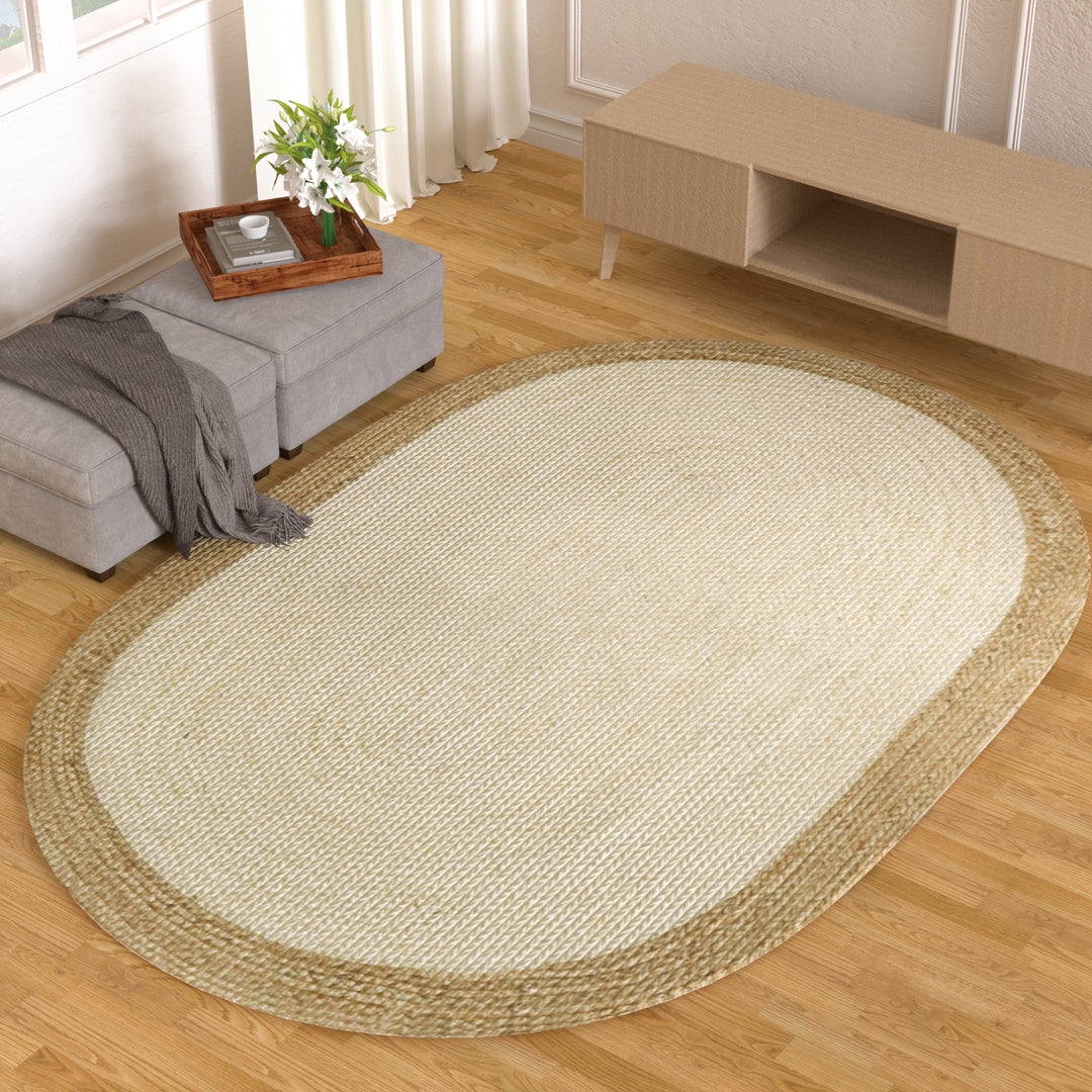 4modernhome Jute Hand Braided Zigzag Stitch Natural Fibers Farmhouse Style Area Rug For Dining Room Living Room Kitchen, Off White/Natural #DT23-6