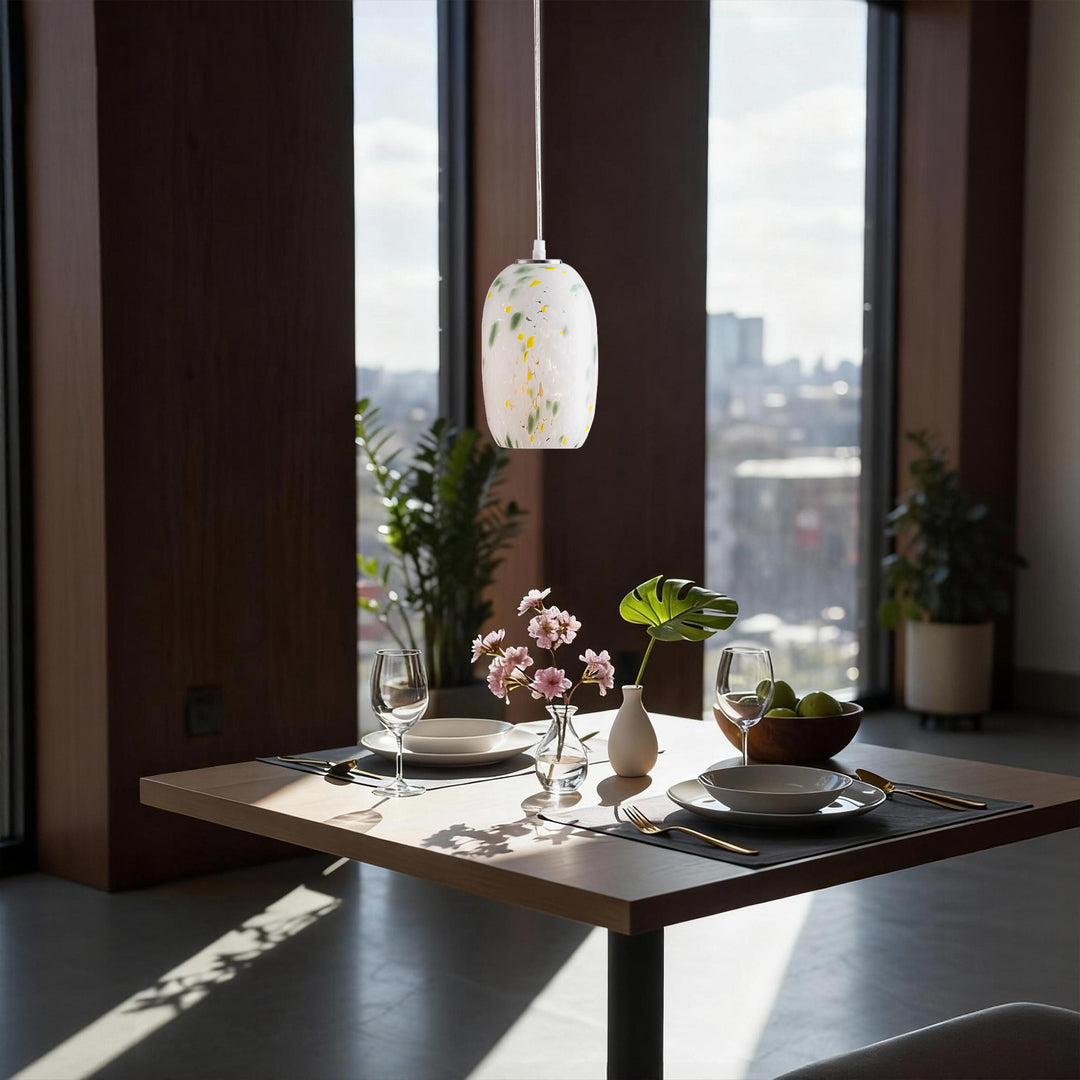 1 - Light 5" W Modern Nickel Jar Pendant With Hand-blown Art Glass For Dining Room Or Kitchen Island #28032