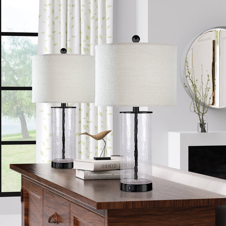 23.25" Modern Glam Glass And Metal Table Lamp With Usb For Living Room/bedroom (Set of 2) #T263