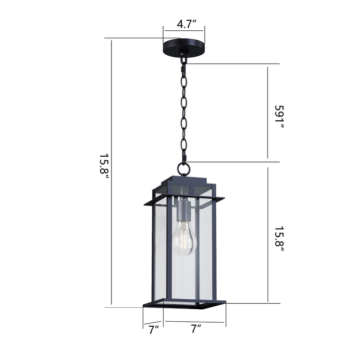 Solstice 1 - Light 15.8'' H Tempered Glass Outdoor Hanging Lantern #7073-1BK