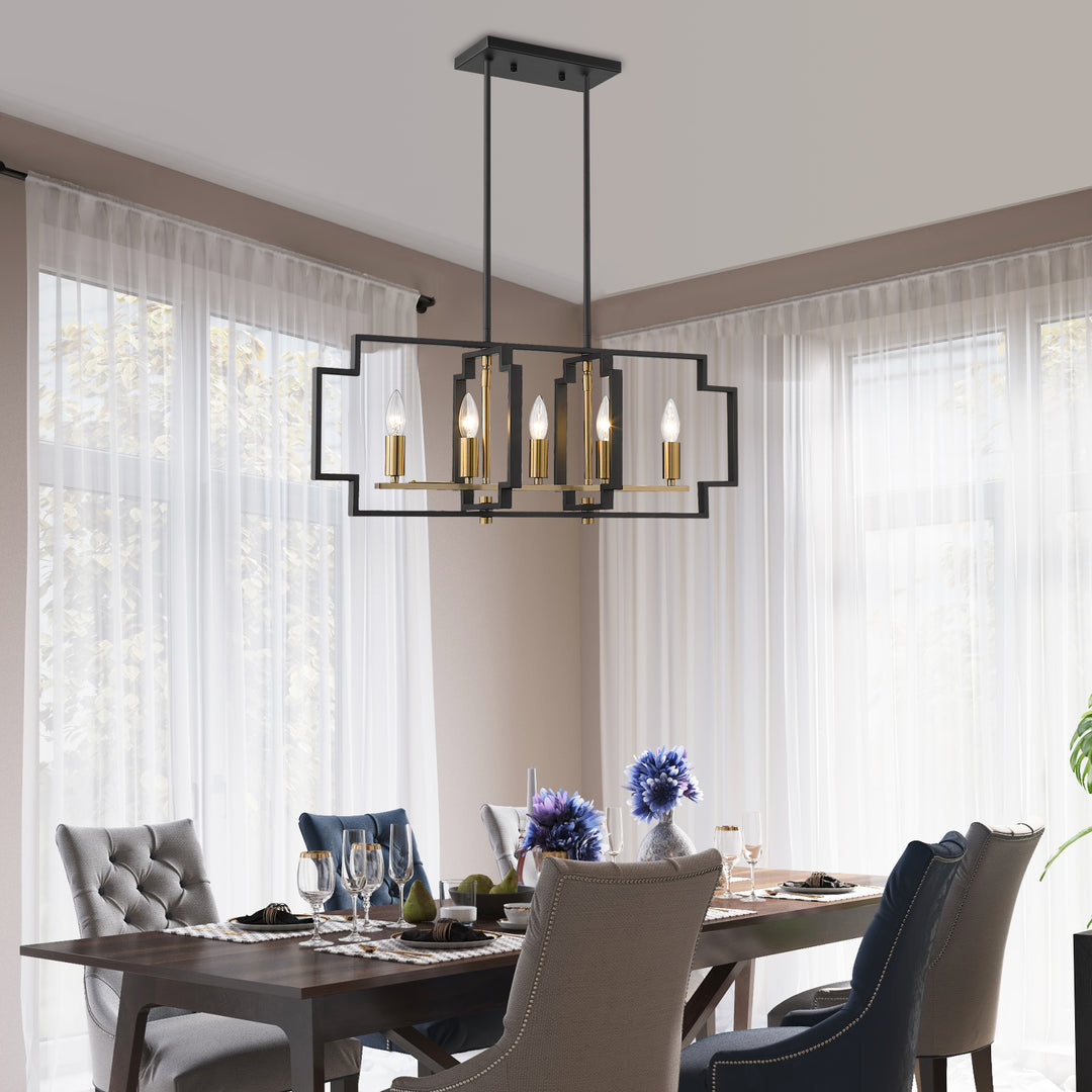 Maxax 5 - Light Kitchen Island Rectangle Chandelier with Wrought Iron Accent #MX1920