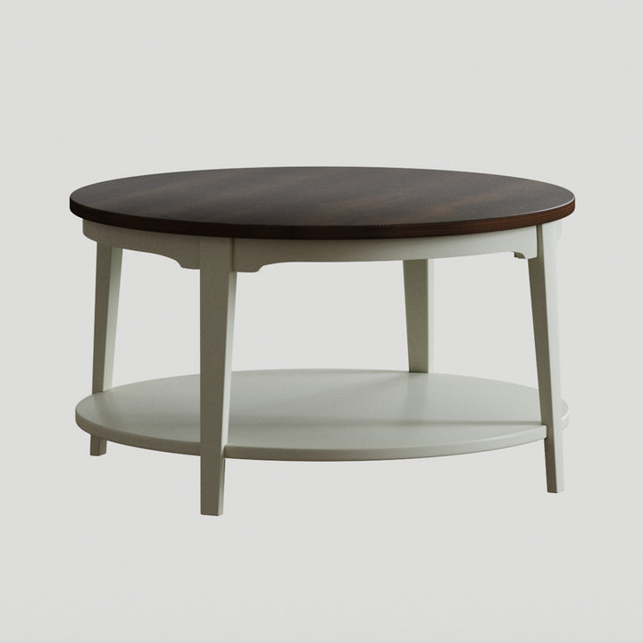 Timeless 31.5'' Round Modern Solid Wood Coffee Table With 2-Tier Shelves #51003