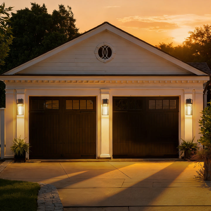 Terrain 18'' H Dimmable LED Black Iron Water Ripple Glass Outdoor Wall Light with Dusk to Dawn #OW7099