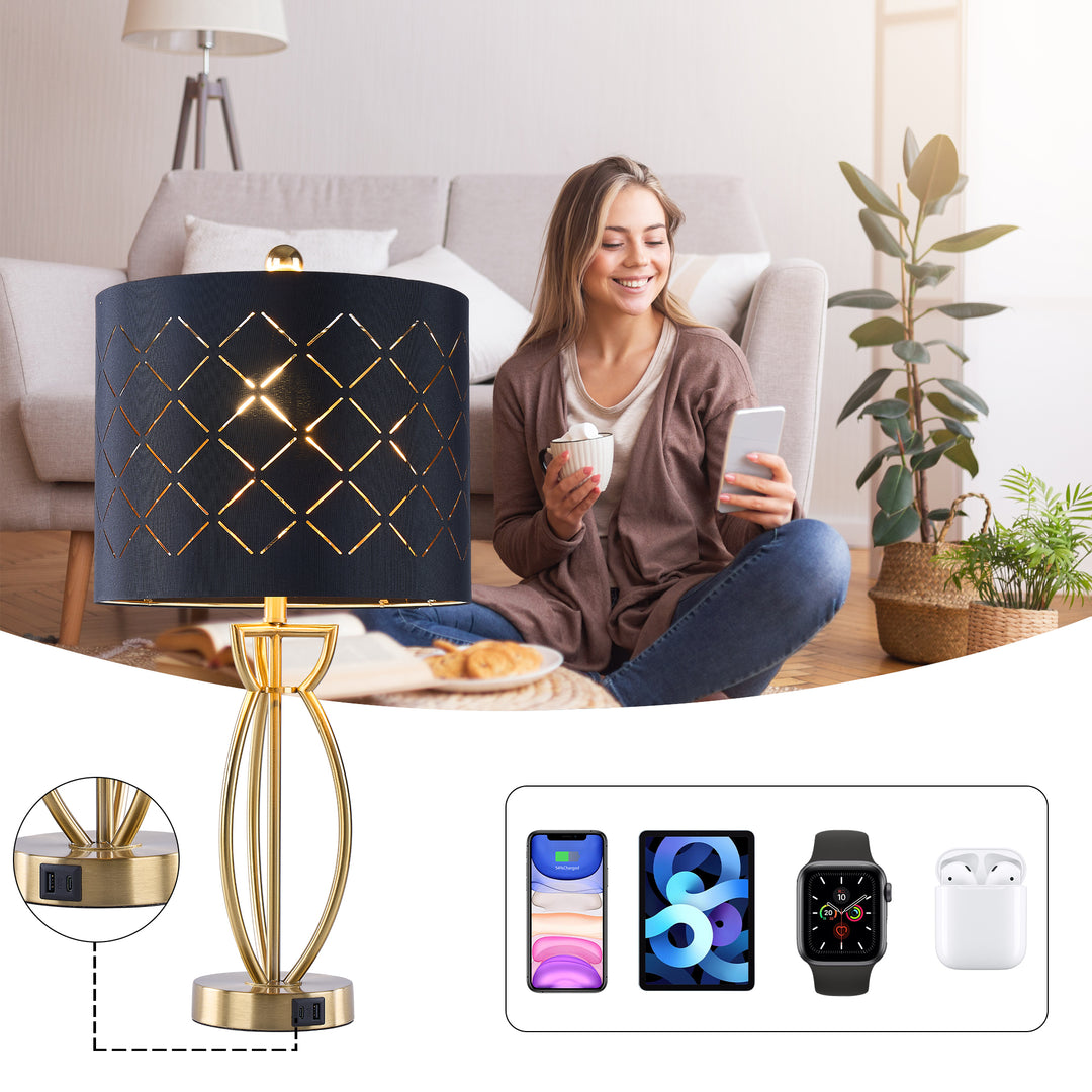 Lustre 24.6'' Traditional Gold Metal Table Lamp With Usb For Living Room/Bedroom #T274