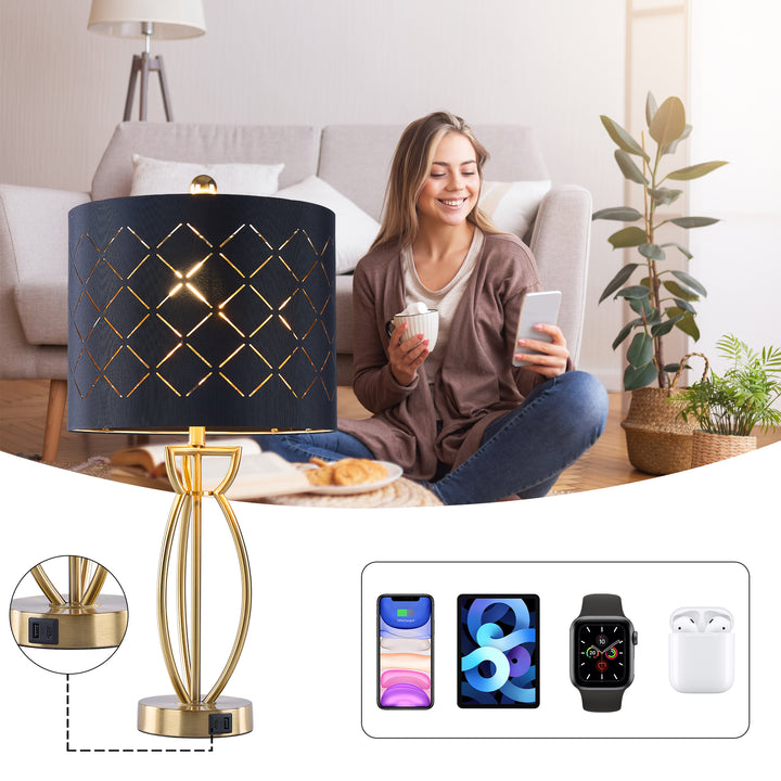 Lustre 24.6'' Traditional Gold Metal Table Lamp With Usb For Living Room/Bedroom #T274