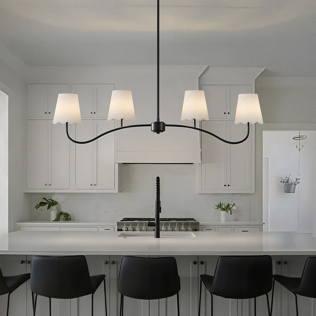 Twilight 4 - Light Electroplated Brass Iron & White Linen Shade Modern Kitchen Island Fixture Pendant Light #P39004