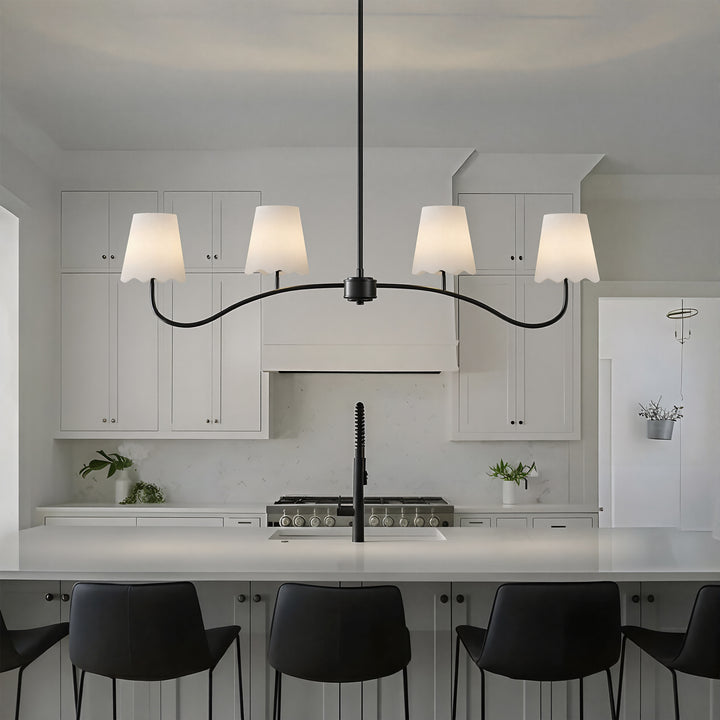 Twilight 4 - Light Electroplated Brass Iron & White Linen Shade Modern Kitchen Island Fixture Pendant Light #P39004