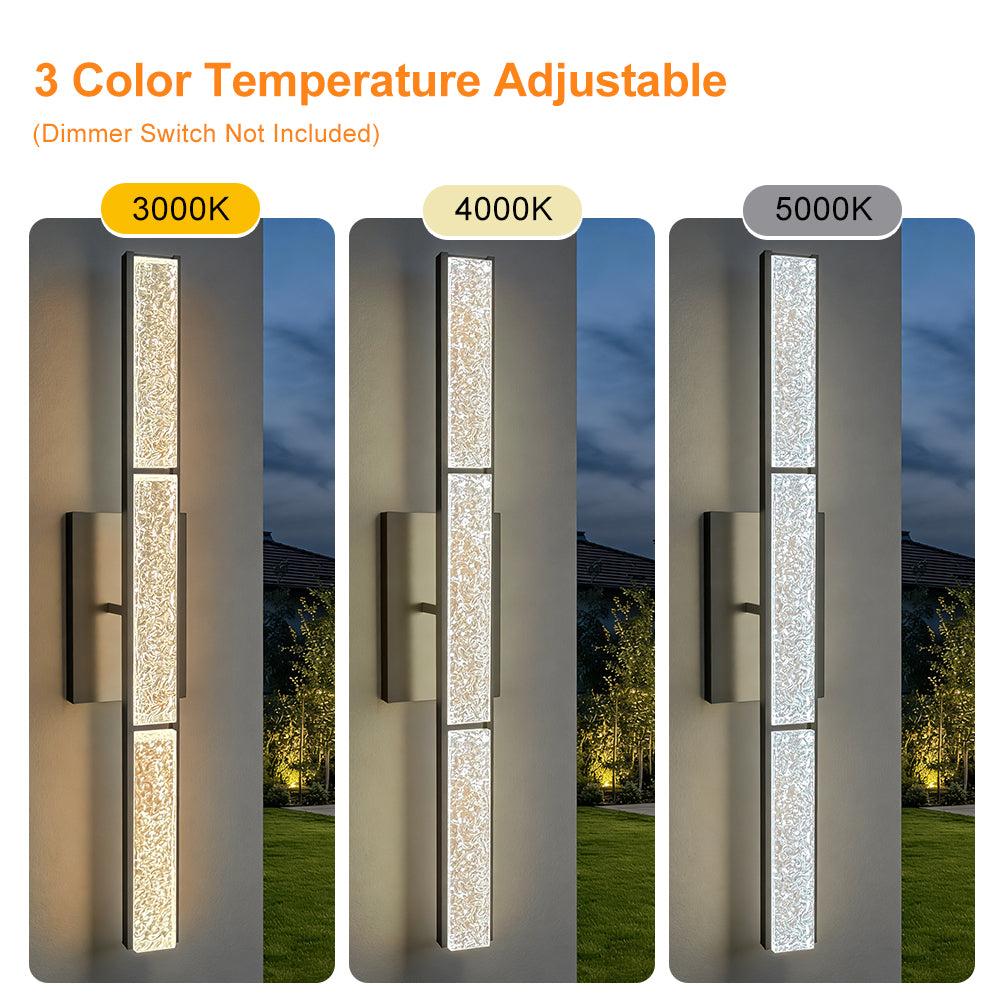 Elysian 24''h Dimmable Led Chrome Iron 3cct Adjustable Outdoor Wall Light With Water Glass #WL7090