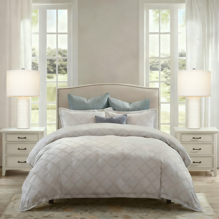 Aura 23" Contemporary Ceramic Table Lamp With Linen Shade, Modern Minimalist Design (Set of 2) #T282