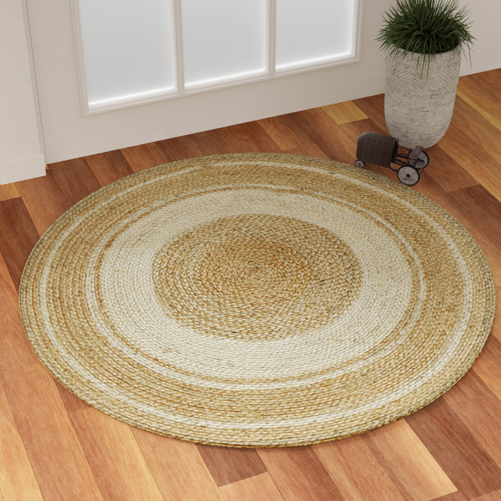 4modernhome Jute Hand Braided Zigzag Stitch Natural Fibers Farmhouse Style Area Rug For Dining Room Living Room Kitchen, Off White/Natural #DT23-8