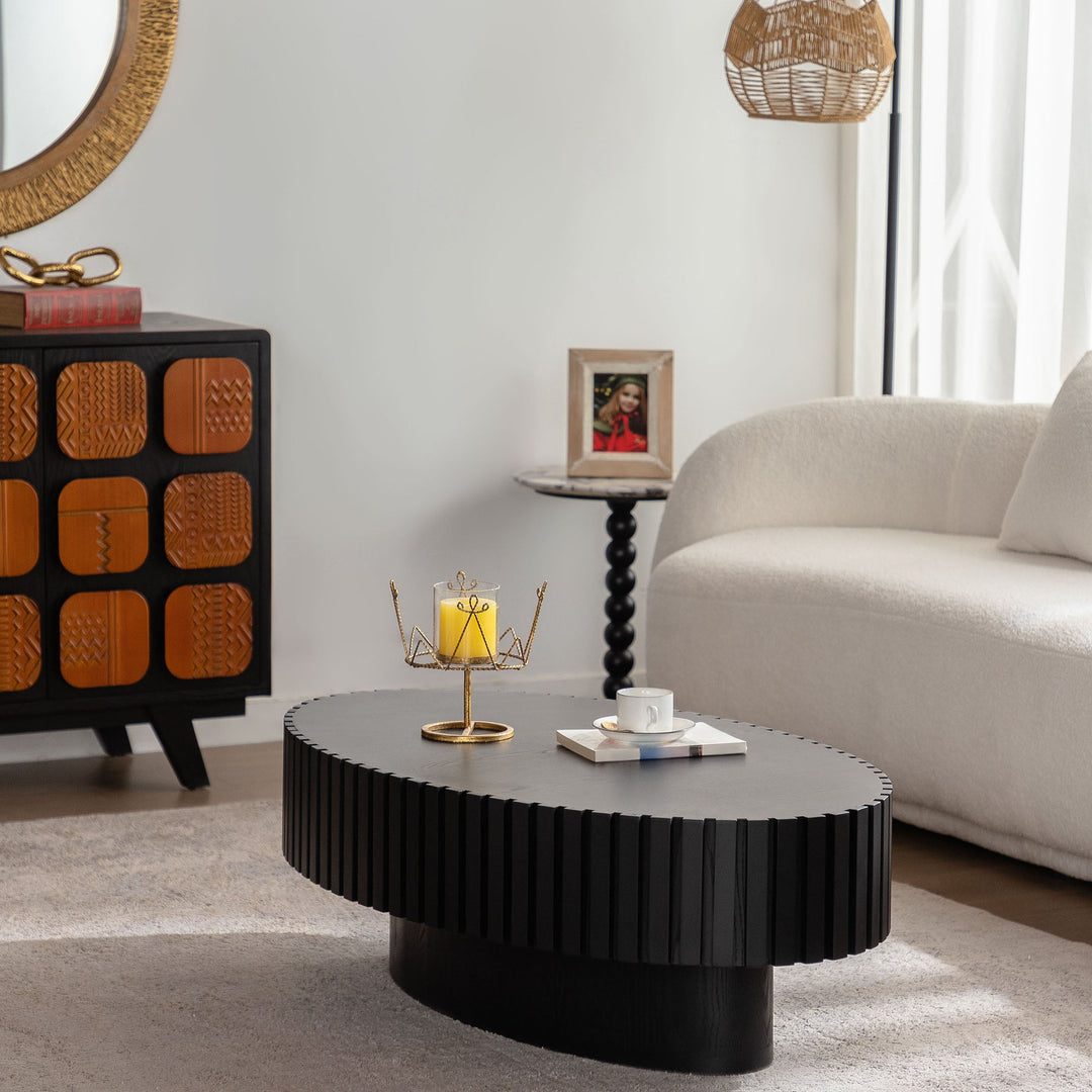 Timeless Round Coffee Table Handcrafted Relief Wooden Olive-Shaped Tea Table For Living Room #25013