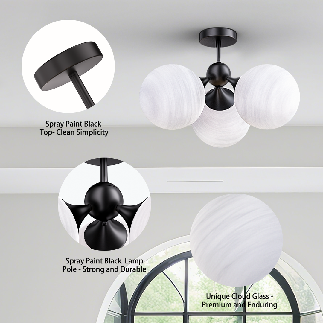 Nimbus 21"-3 Lights Modern Cloud Glass Globe Semi Flush Mount Lighting Fixture For Living Room, Bedroom#29028
