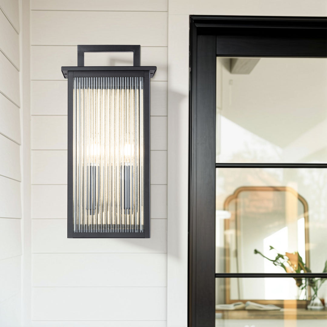 2 - Light 18''H Black Metal Glass Outdoor Wall Sconce with Dusk to Dawn #7039-2BK