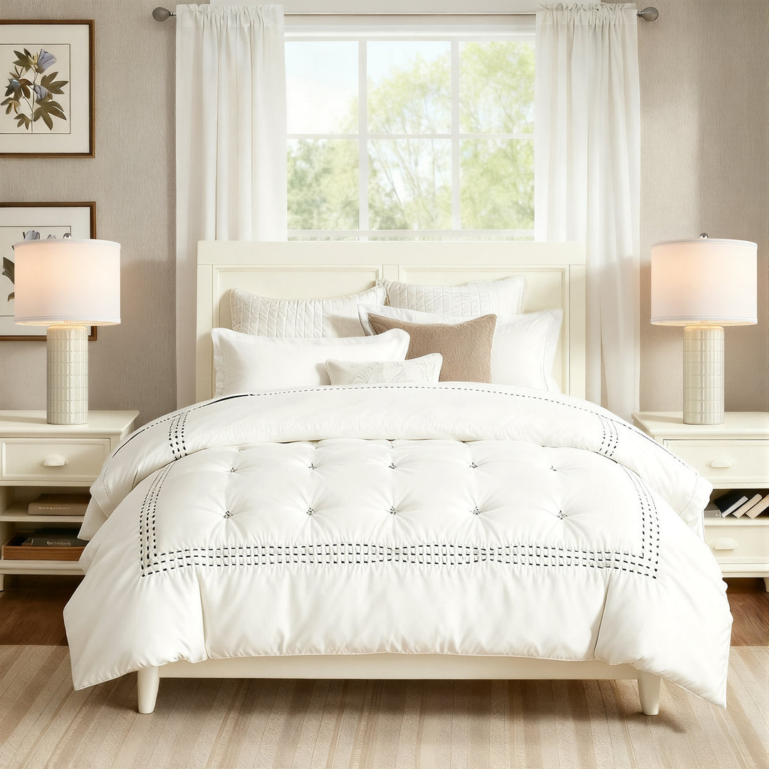 Aura 23" Contemporary Ceramic Table Lamp With Linen Shade, Modern Minimalist Design (Set of 2) #T282