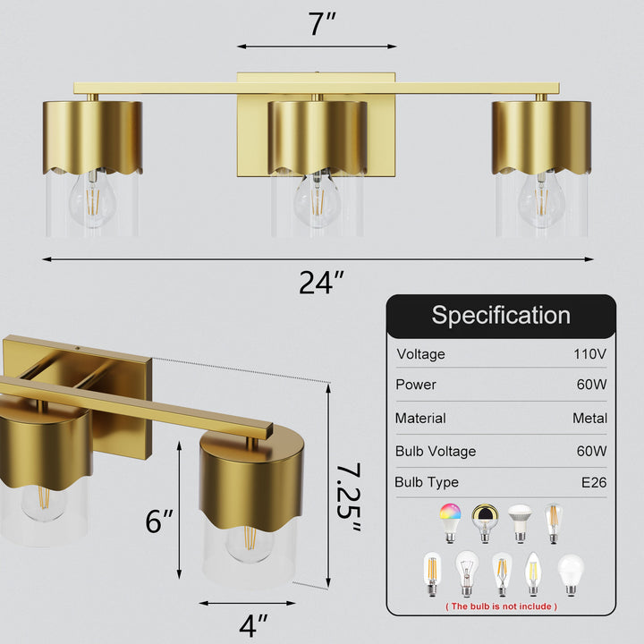 Lumin 3-light Dimmable Vanity Light With Scalloped Metal Shade